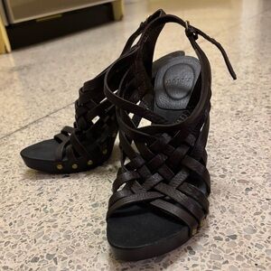 Bally Dark Brown Leather and Wood Sandals